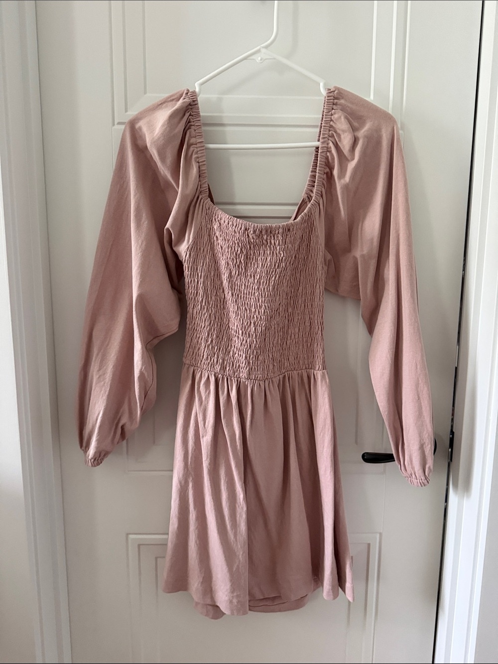 Free People Dusty Rose Long Sleeve Smocked Mini Dress